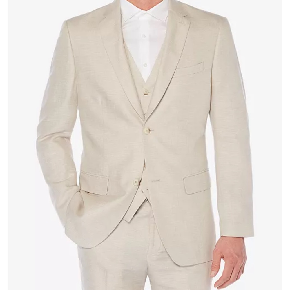 Perry Ellis 8 Beige 100% Linen Suits
